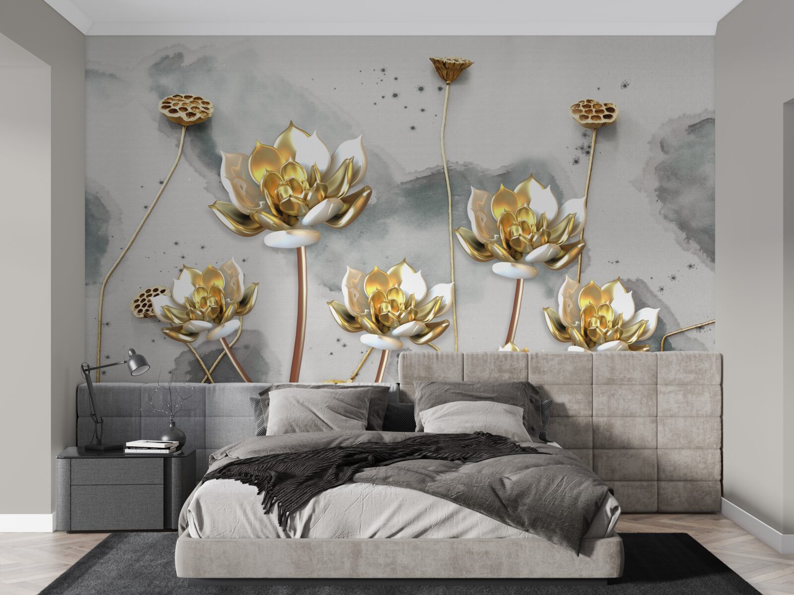 Фотошпалери золотисті квіти на витончених стеблах