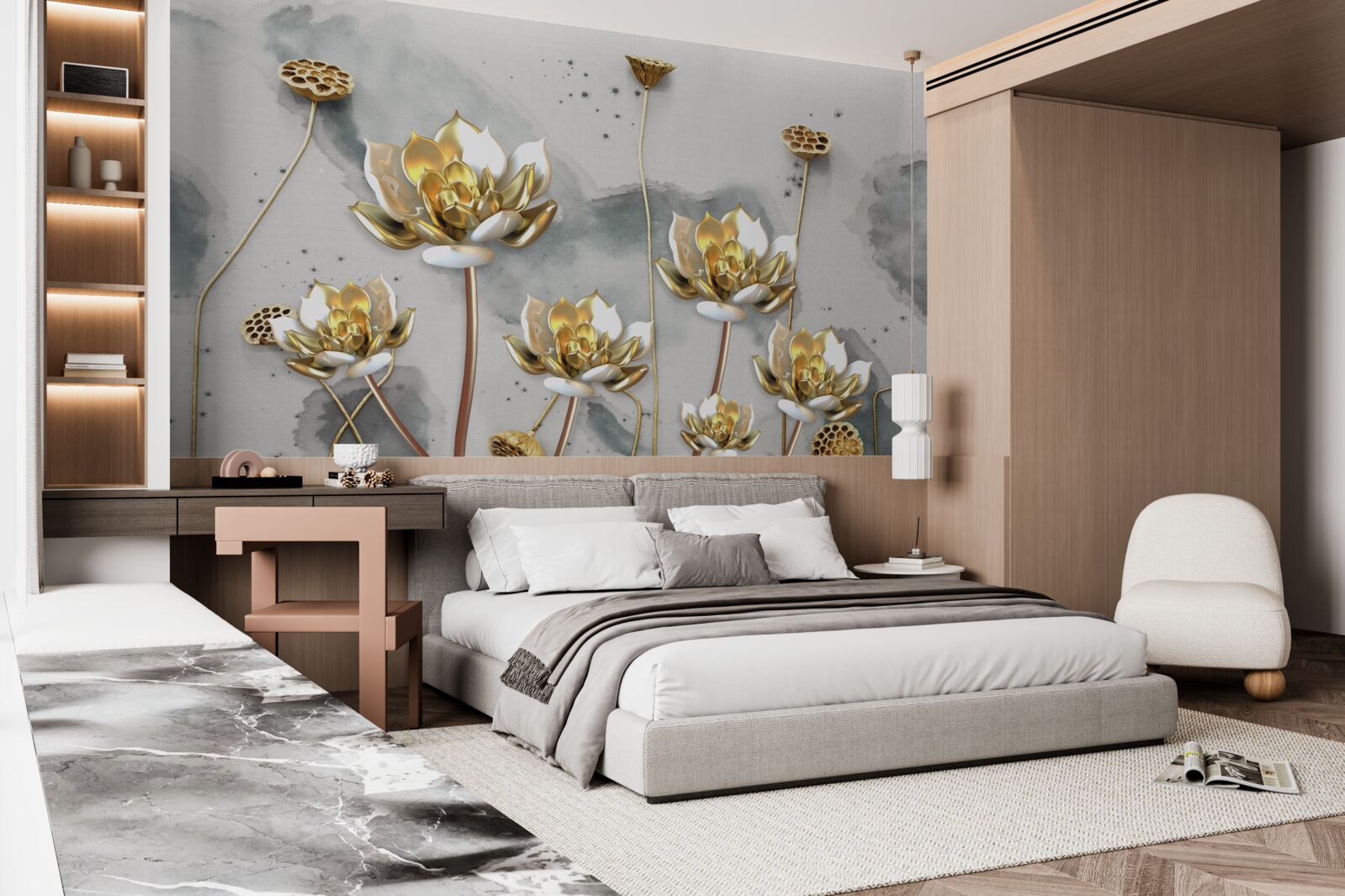 Фотошпалери золотисті квіти на витончених стеблах