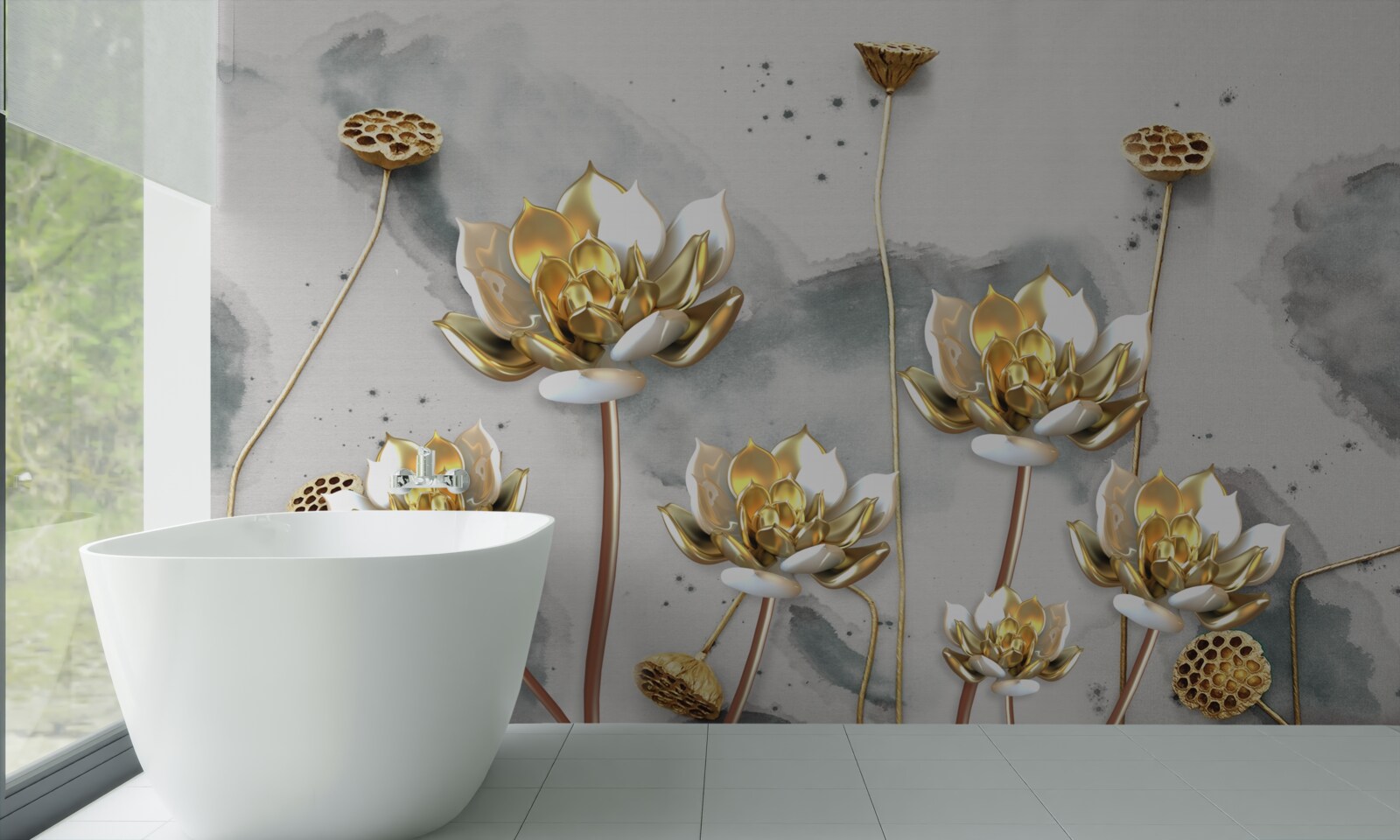 Фотошпалери золотисті квіти на витончених стеблах