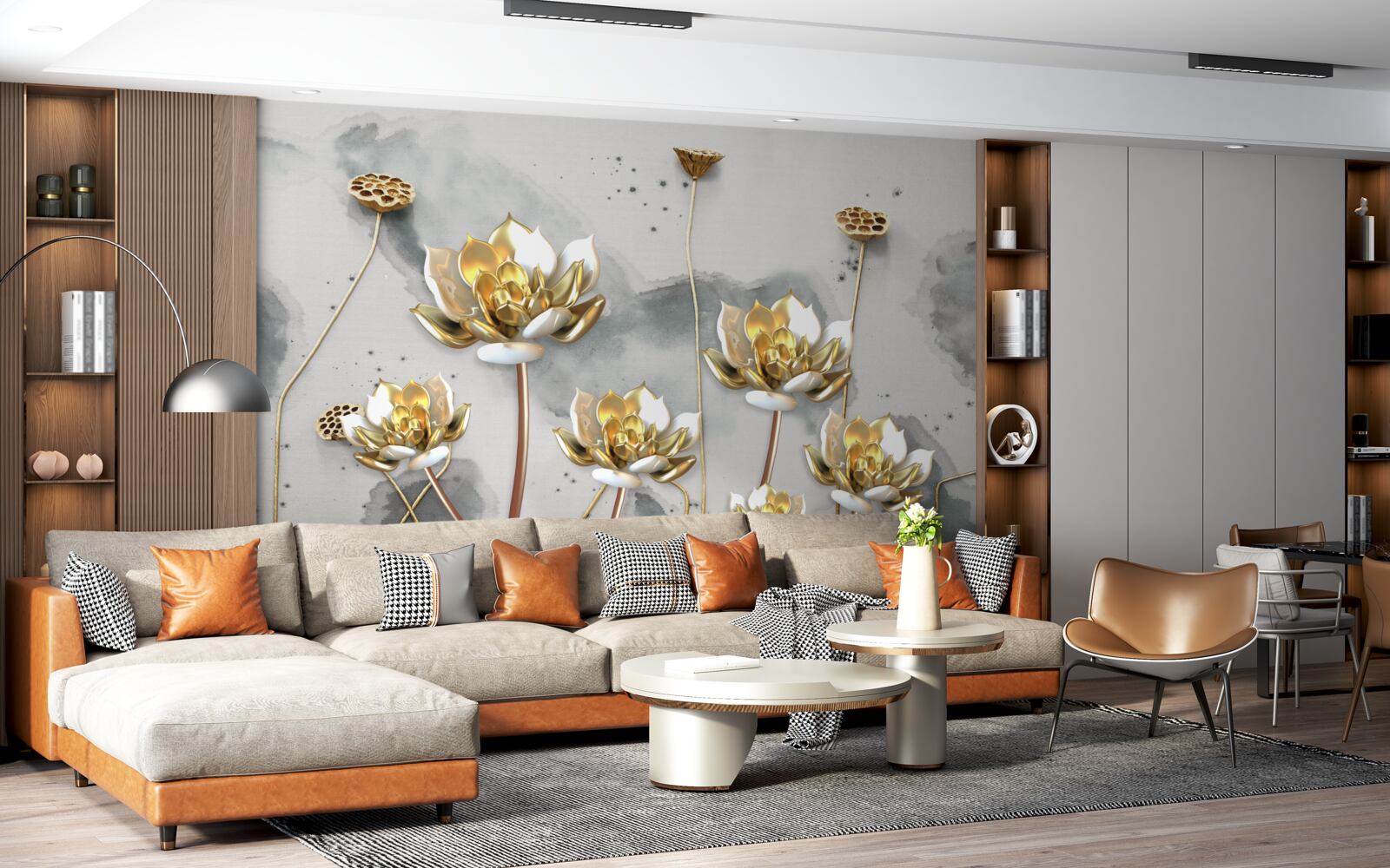 Фотошпалери золотисті квіти на витончених стеблах