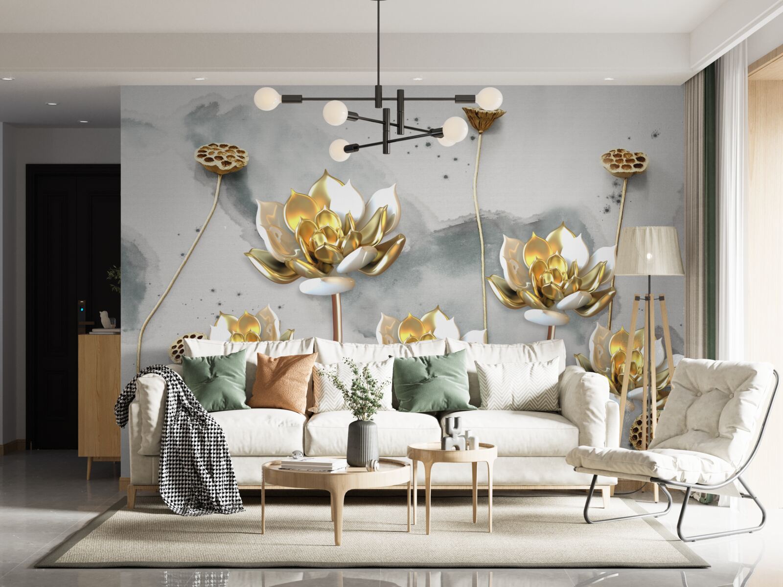 Фотошпалери золотисті квіти на витончених стеблах