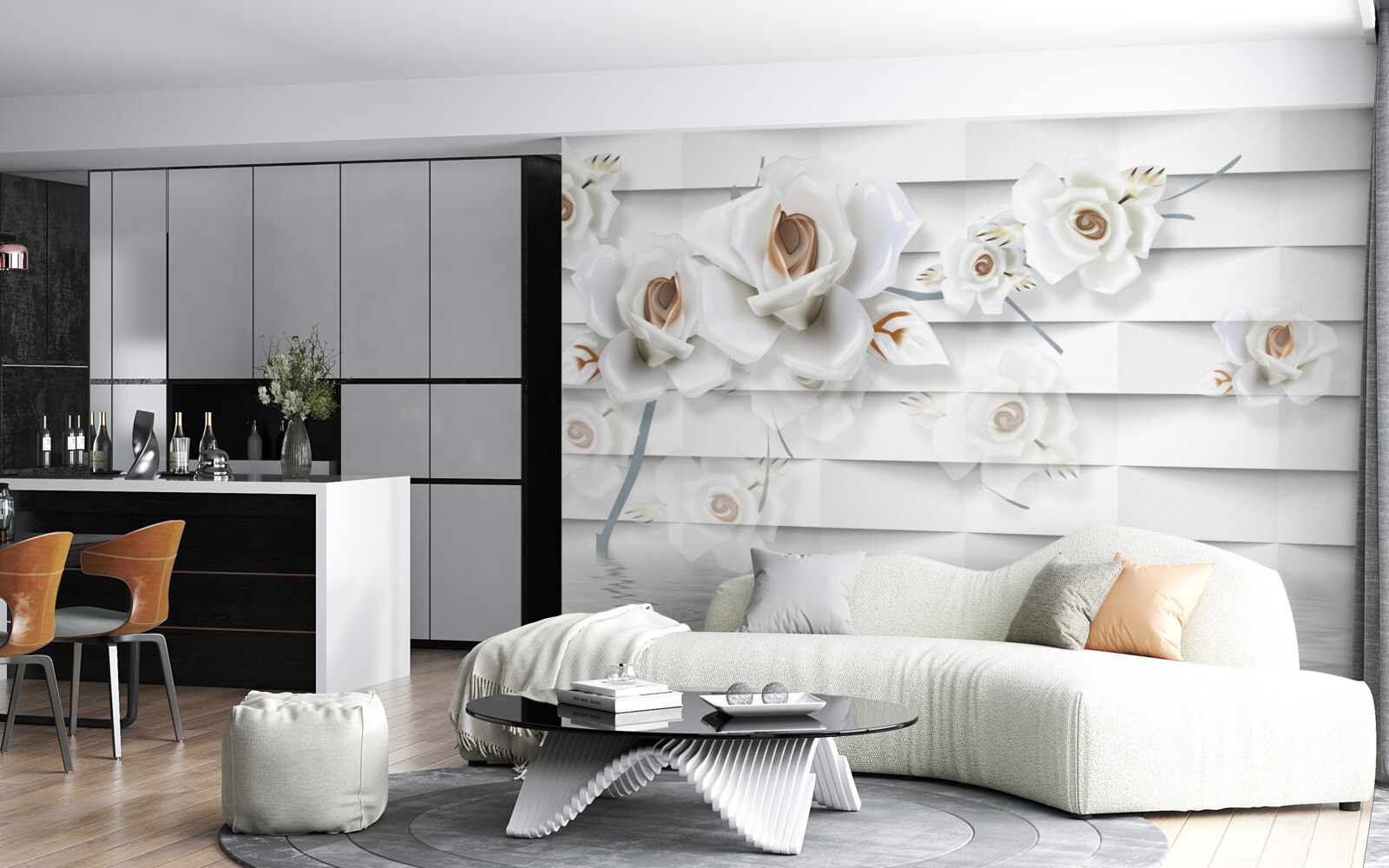 Фотошпалери спокійна вода усіяна білими квітами