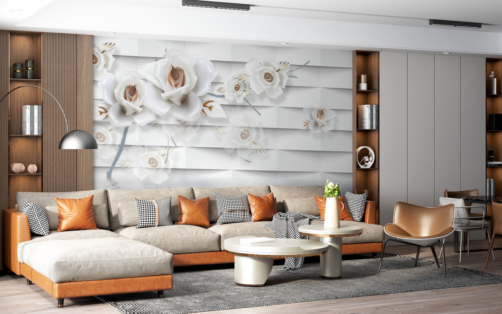 Фотошпалери спокійна вода усіяна білими квітами