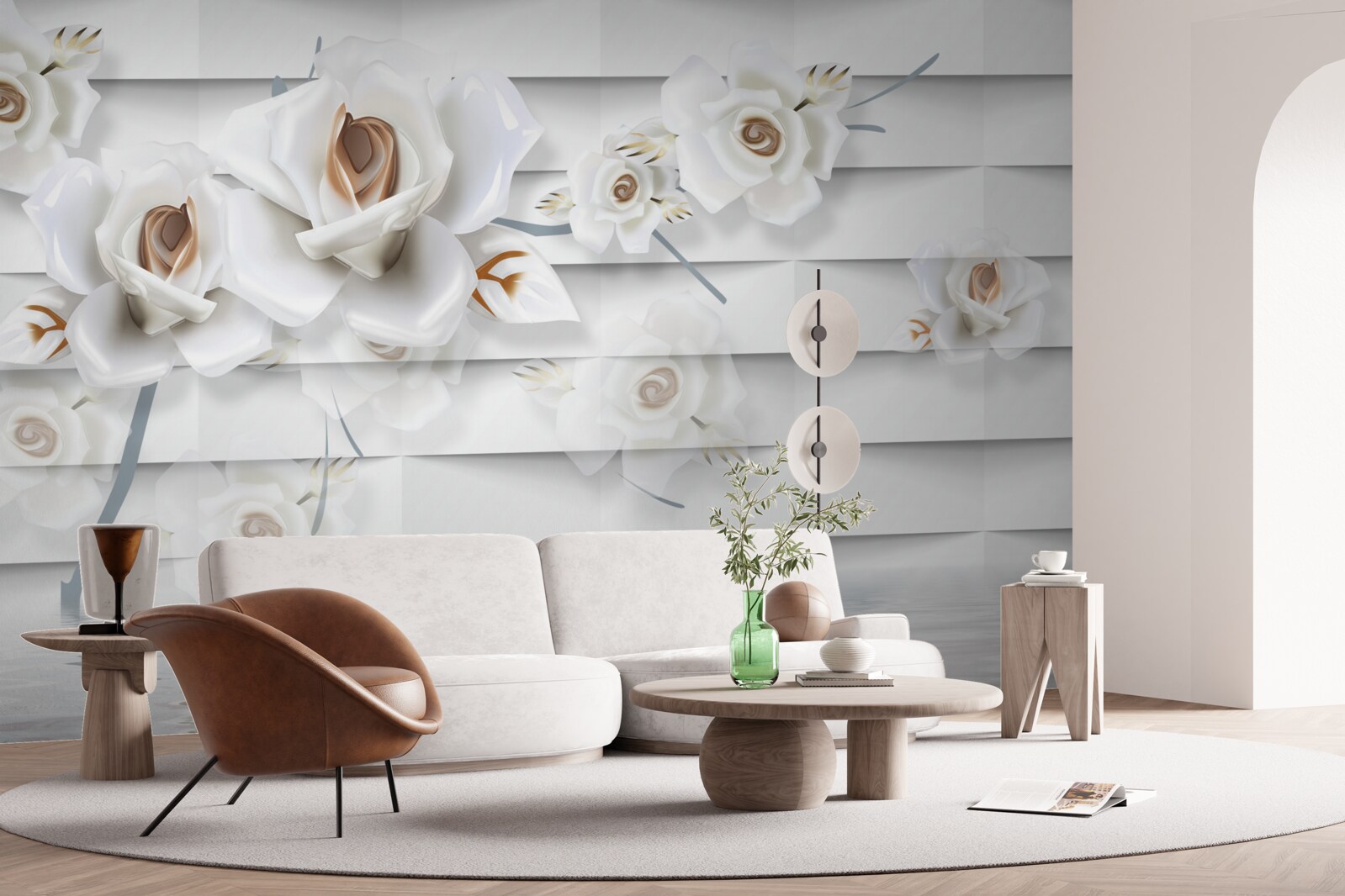 Фотошпалери спокійна вода усіяна білими квітами