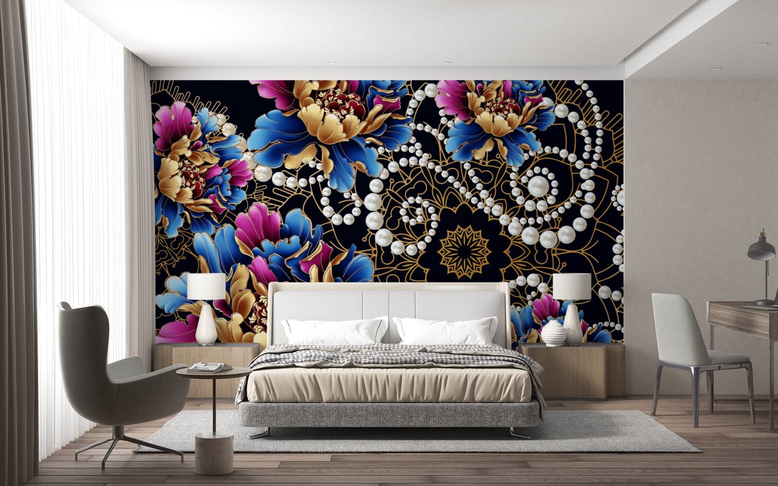 Фотошпалери ювелірні прикраси та квіти створюють абстрактний комплект