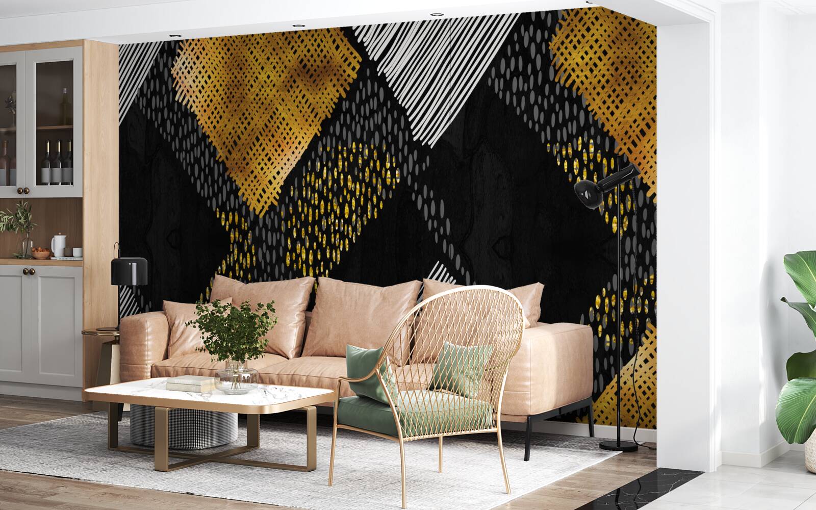 Фотошпалери гірські вершини, чорні та золоті