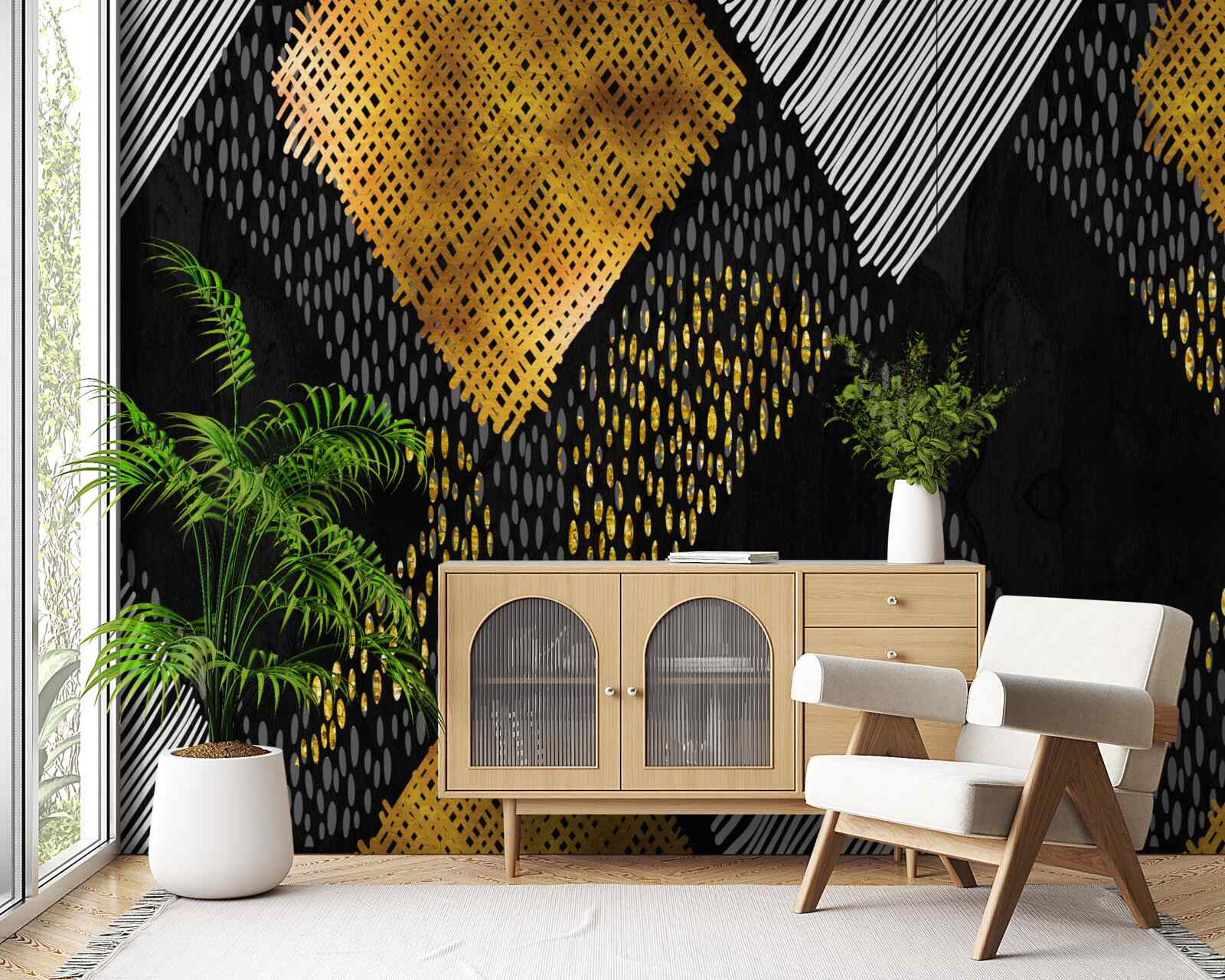 Фотошпалери гірські вершини, чорні та золоті