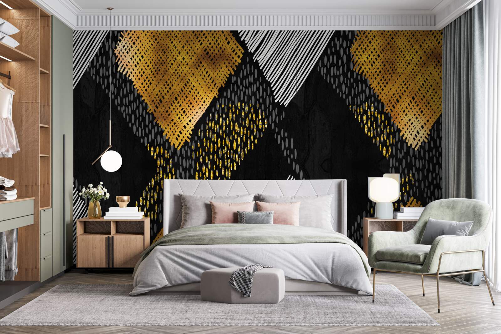 Фотошпалери гірські вершини, чорні та золоті