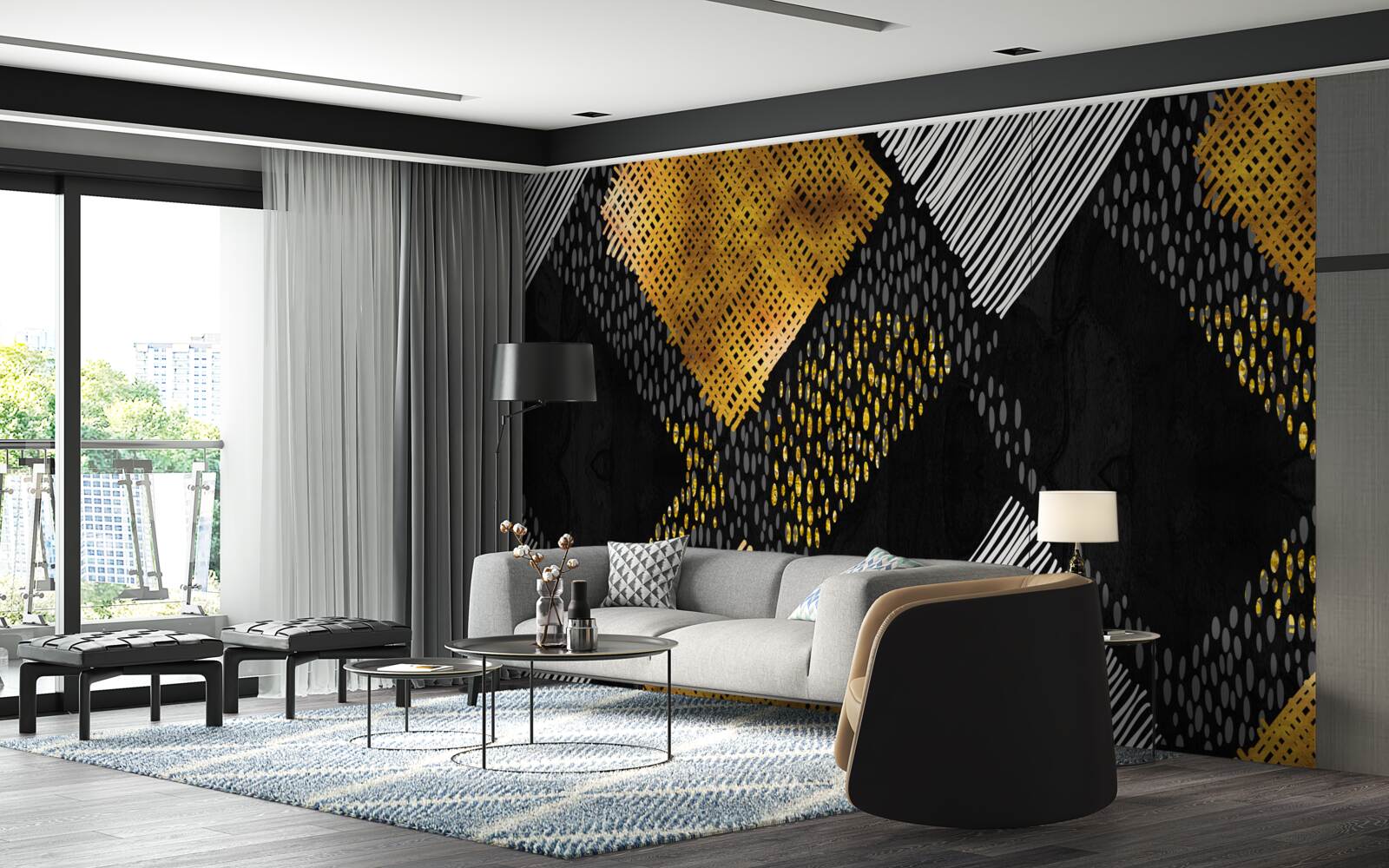 Фотошпалери гірські вершини, чорні та золоті