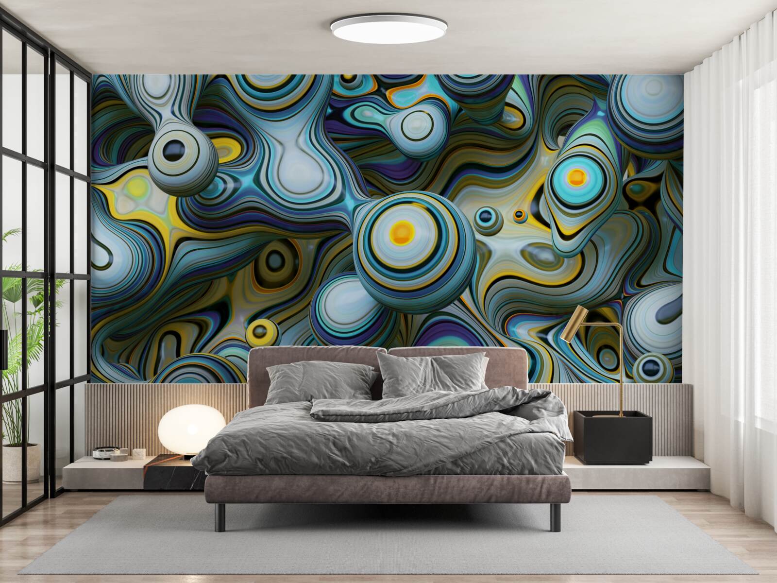 Фотошпалери абстрактні зображення куль і яскравих променів