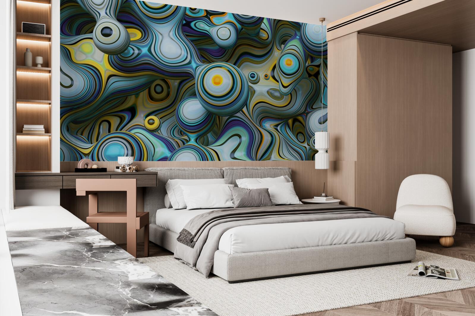 Фотошпалери абстрактні зображення куль і яскравих променів