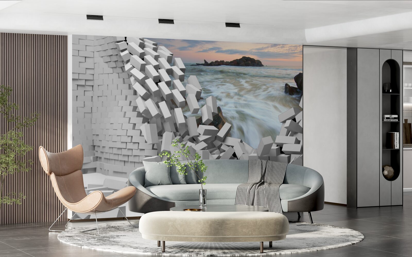 Фотошпалери абстрактну стіну руйнують хвилі