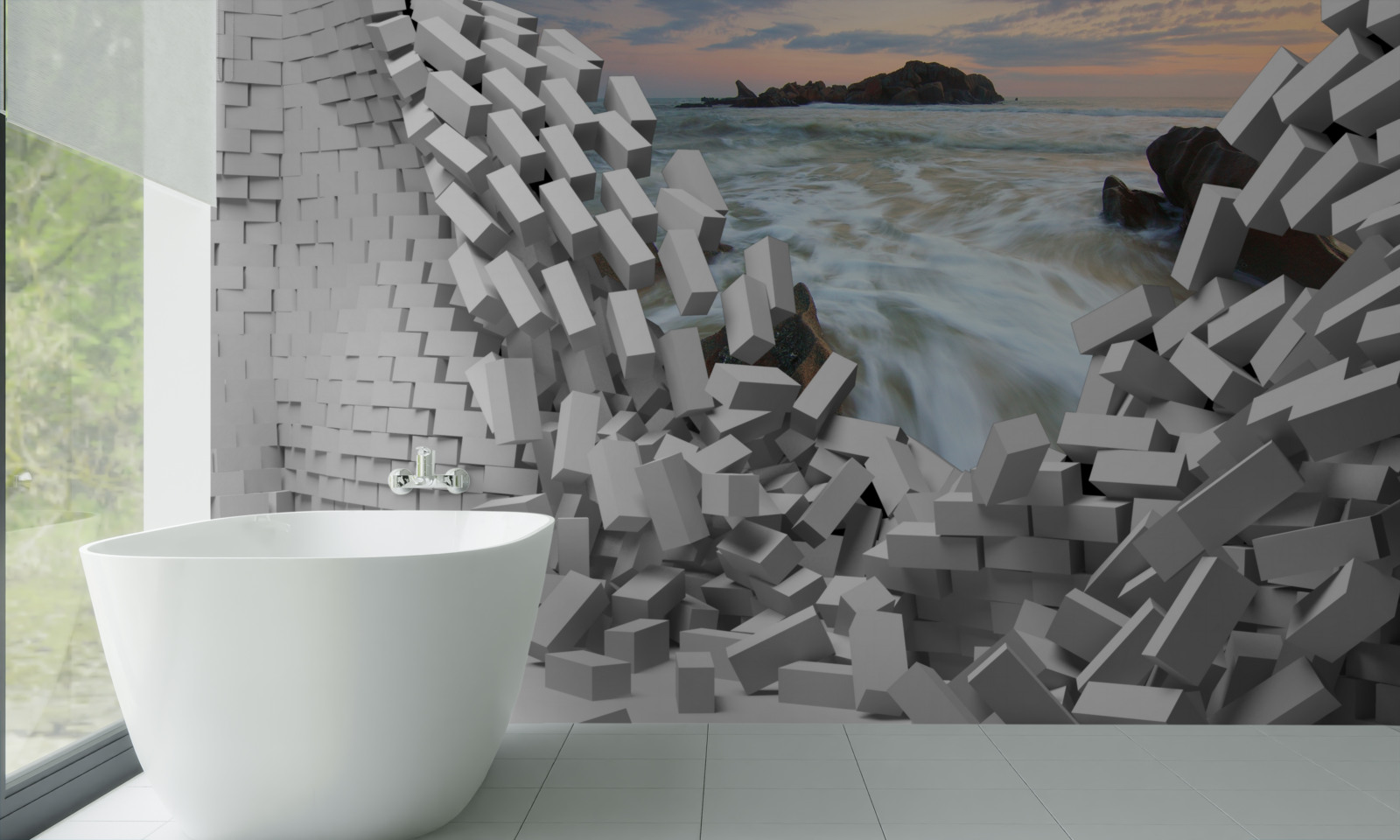 Фотошпалери абстрактну стіну руйнують хвилі