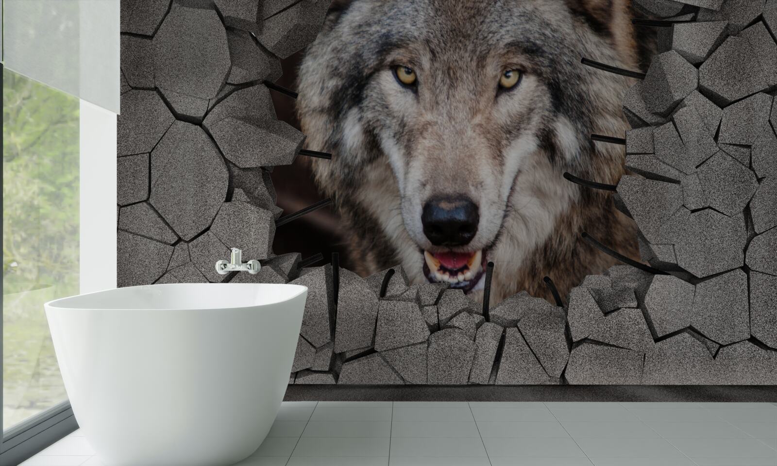 Фотошпалери лісовий вовк руйнує стіну