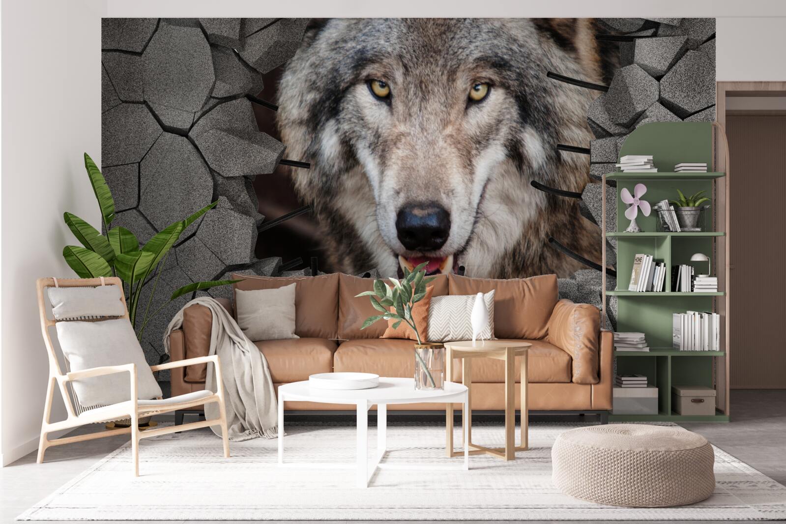 Фотошпалери лісовий вовк руйнує стіну