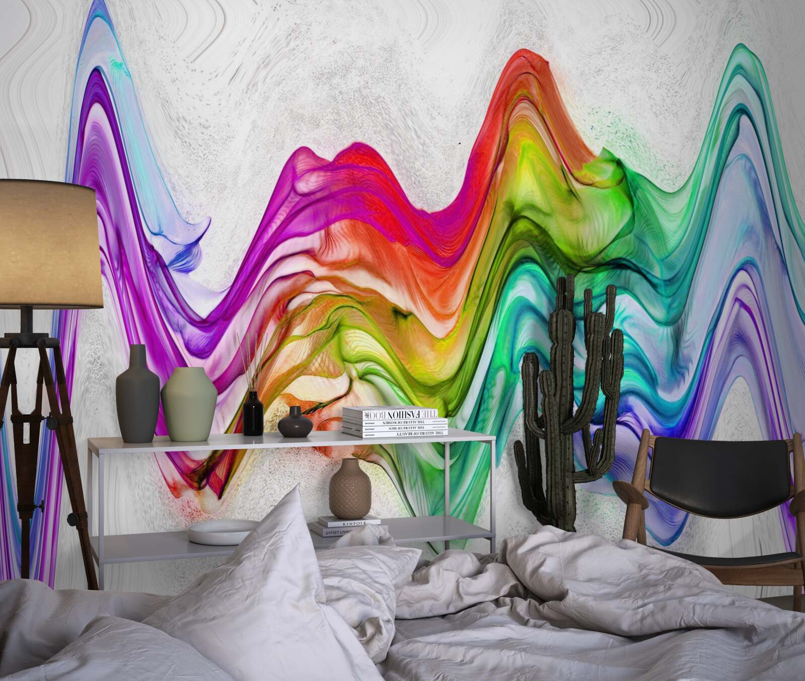 Фотошпалери звукова хвиля в поєднанні з яскравими лініями