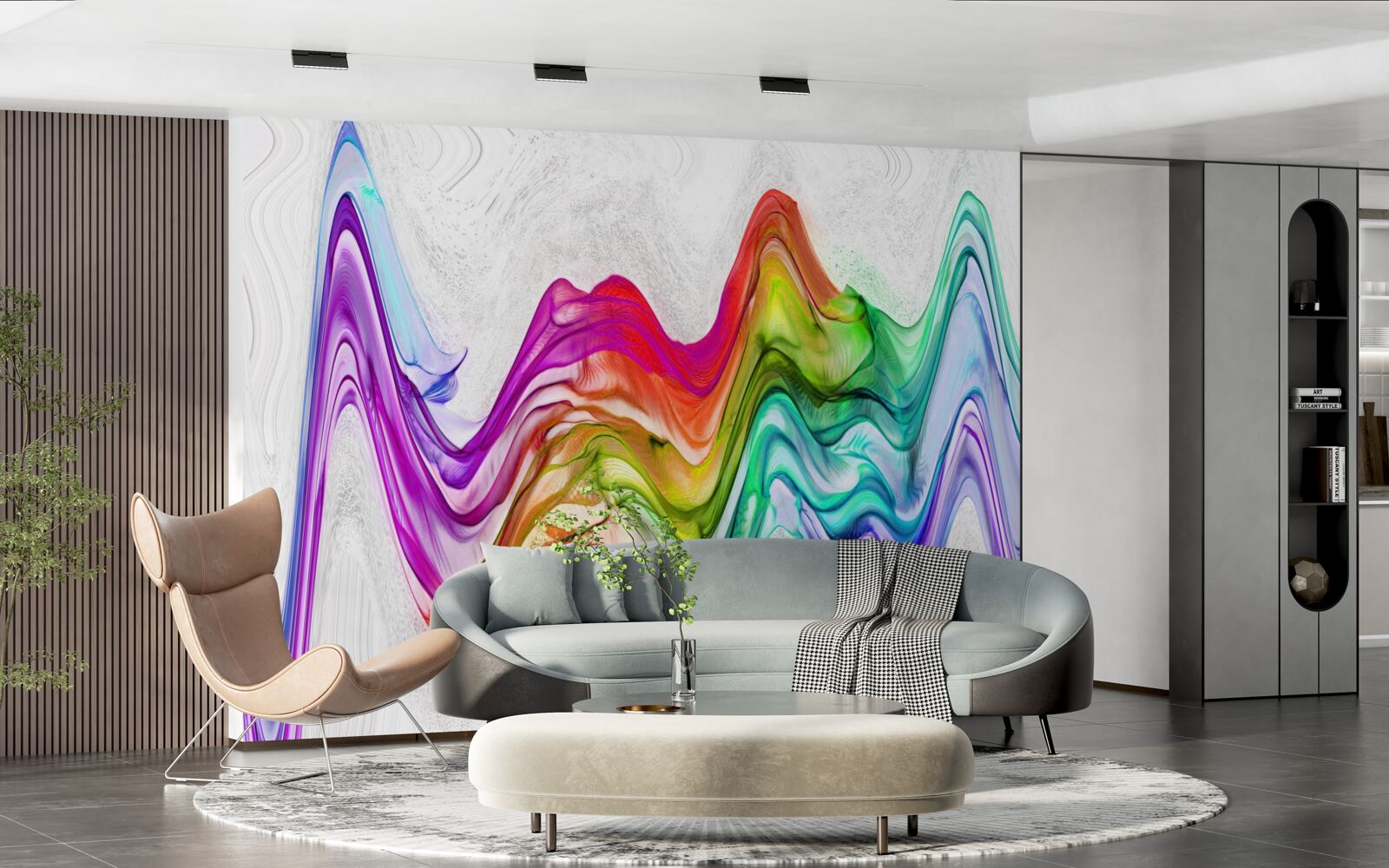 Фотошпалери звукова хвиля в поєднанні з яскравими лініями