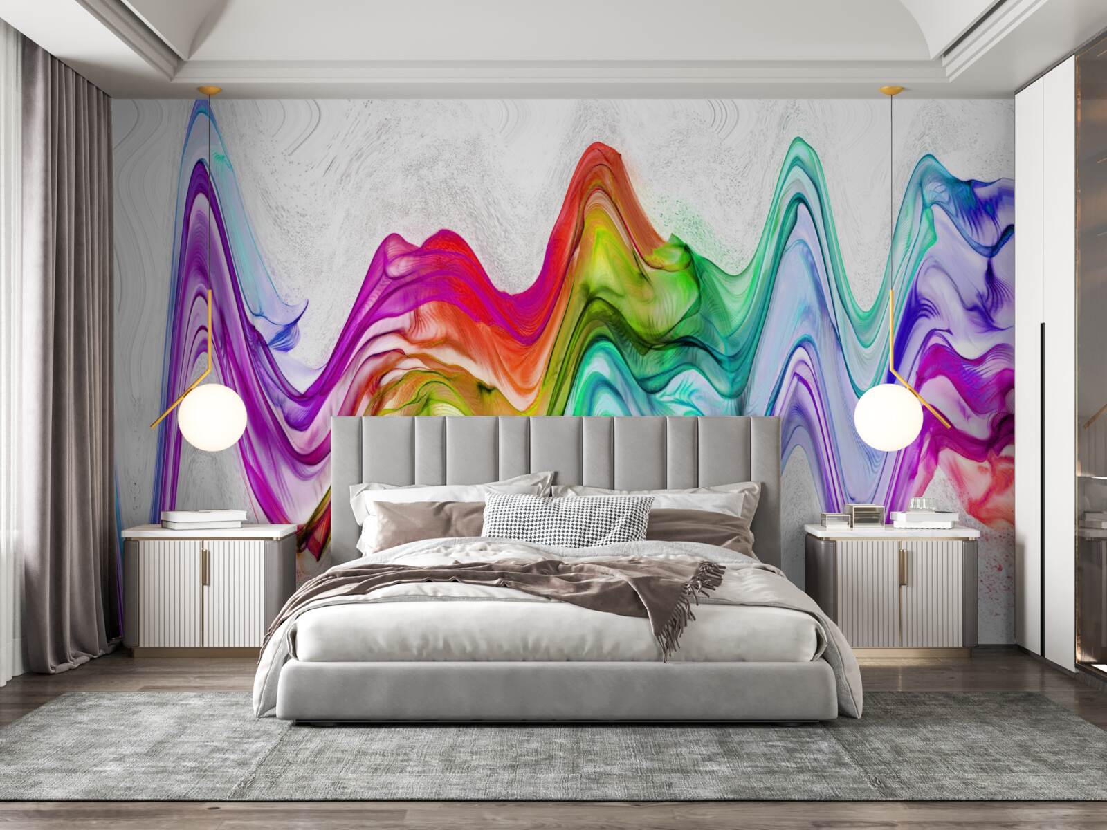 Фотошпалери звукова хвиля в поєднанні з яскравими лініями