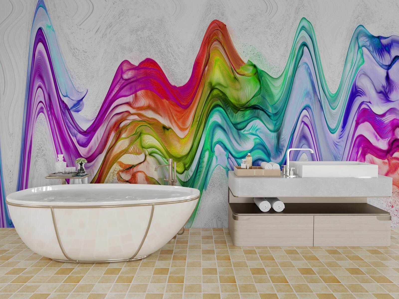 Фотошпалери звукова хвиля в поєднанні з яскравими лініями