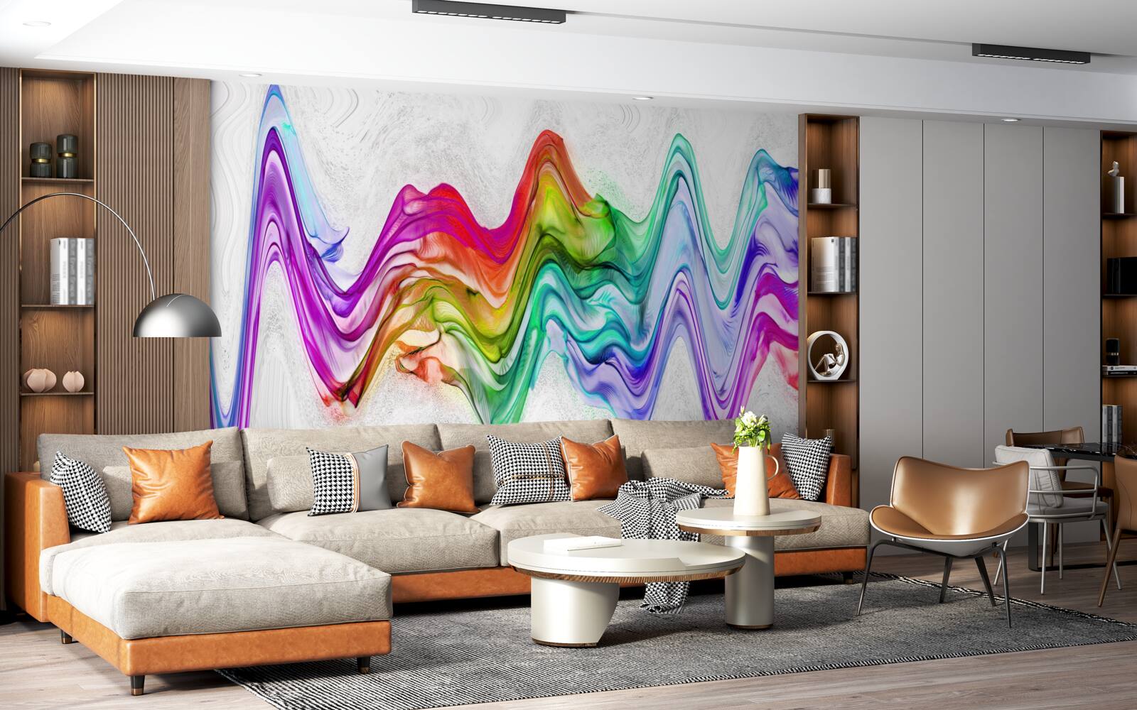 Фотошпалери звукова хвиля в поєднанні з яскравими лініями