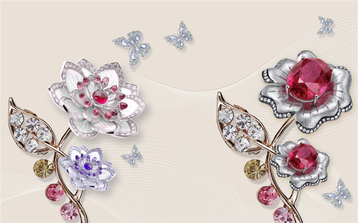 Фотошпалери золоті квіти, прикрашені коштовним камінням, захоплюють своєю красою