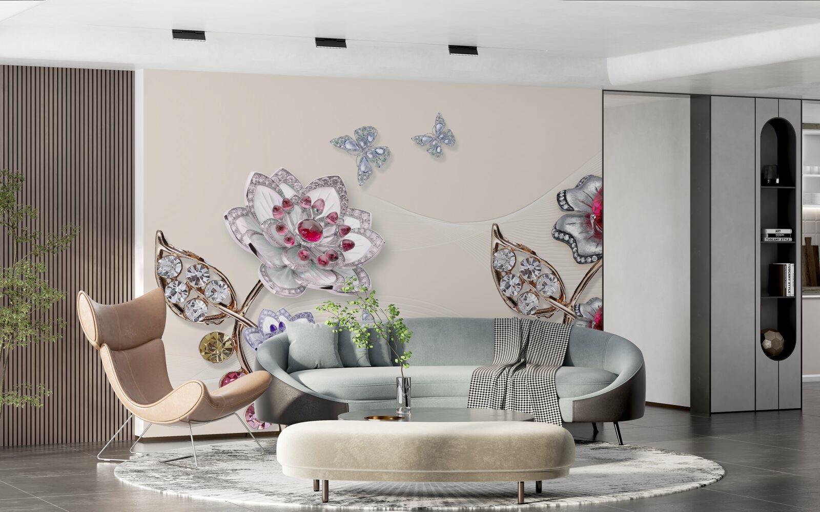 Фотошпалери золоті квіти, прикрашені коштовним камінням, захоплюють своєю красою