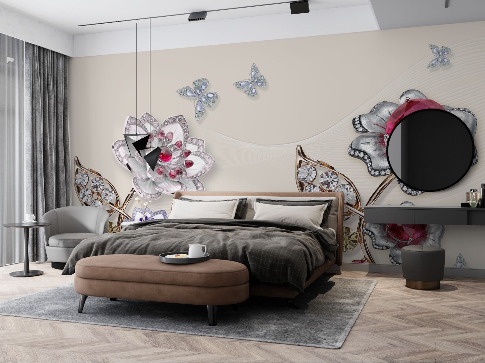 Фотошпалери золоті квіти, прикрашені коштовним камінням, захоплюють своєю красою