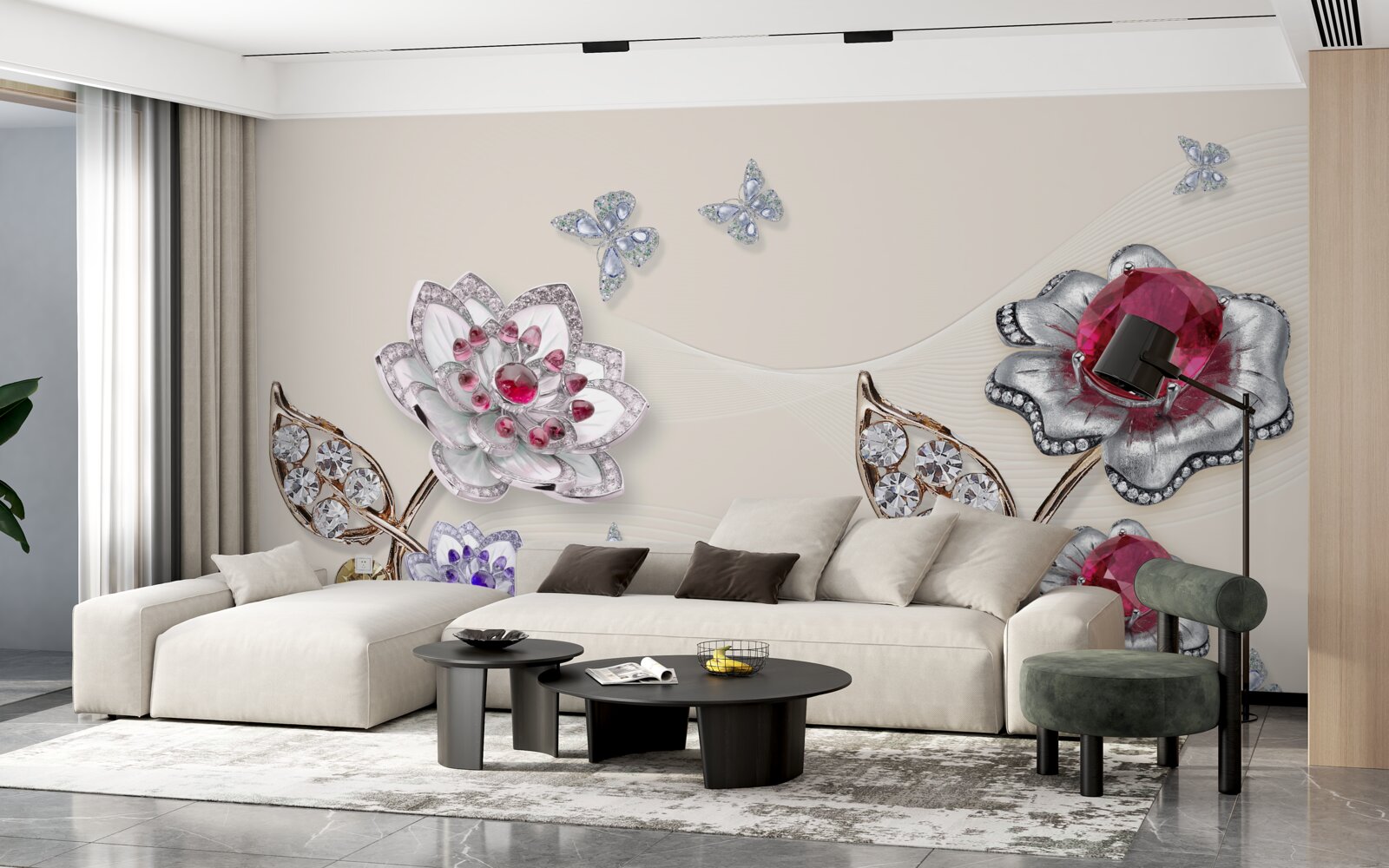 Фотошпалери золоті квіти, прикрашені коштовним камінням, захоплюють своєю красою