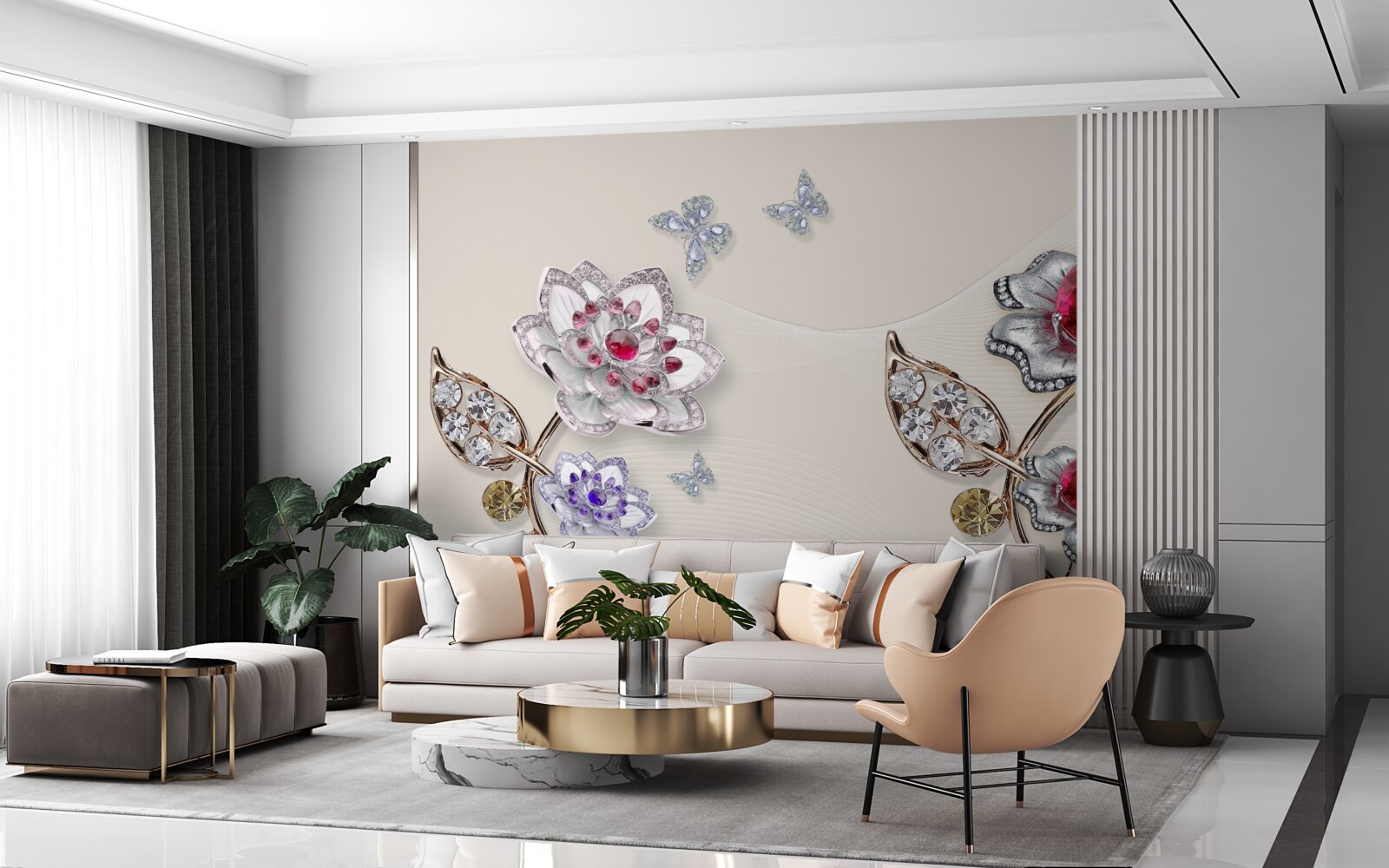 Фотошпалери золоті квіти, прикрашені коштовним камінням, захоплюють своєю красою