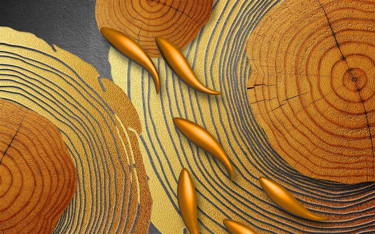 Фотошпалери скульптури на деревах прикрашені золотими рибками