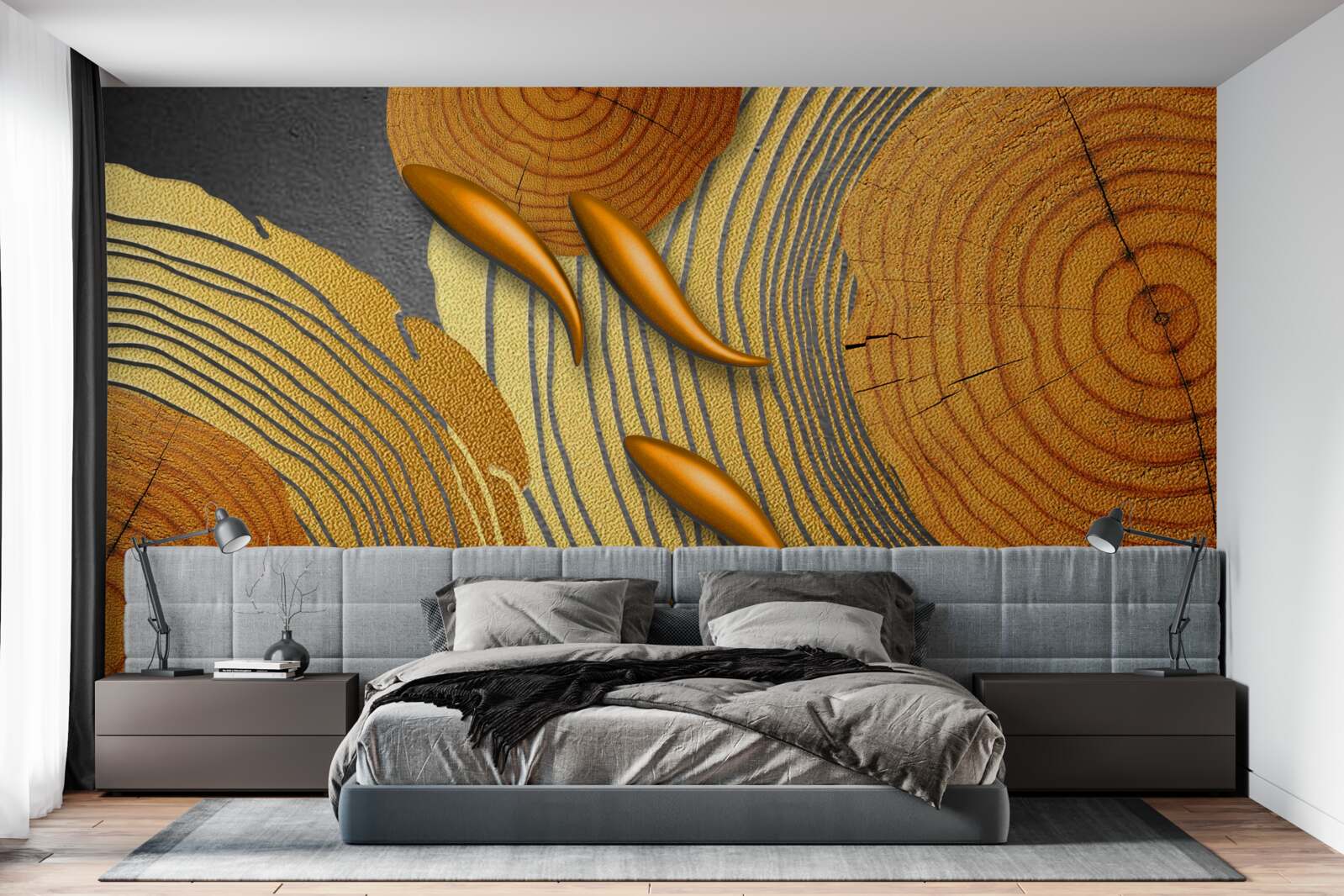 Фотошпалери скульптури на деревах прикрашені золотими рибками