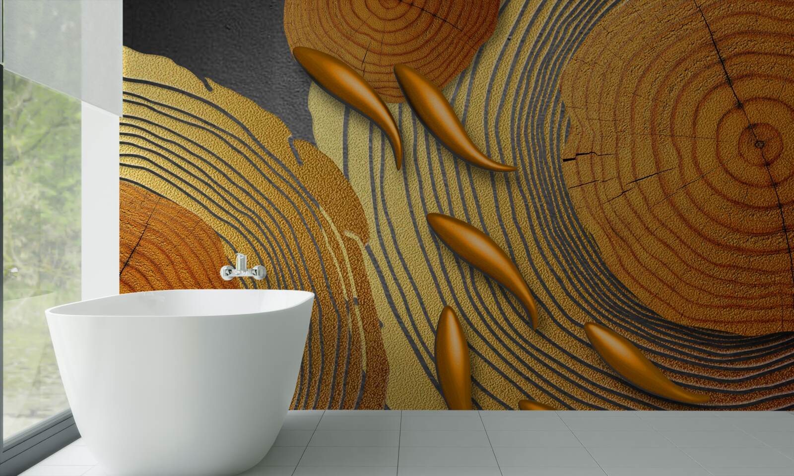 Фотошпалери скульптури на деревах прикрашені золотими рибками