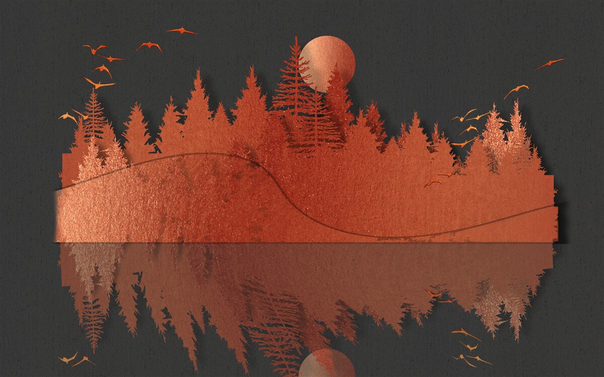 Фотошпалери дзеркало води відображає рудий ліс