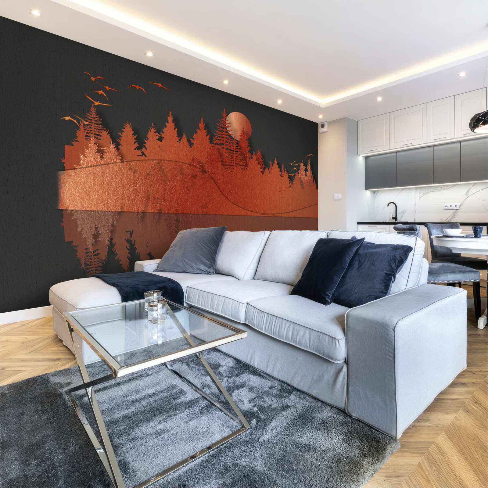 Фотошпалери дзеркало води відображає рудий ліс