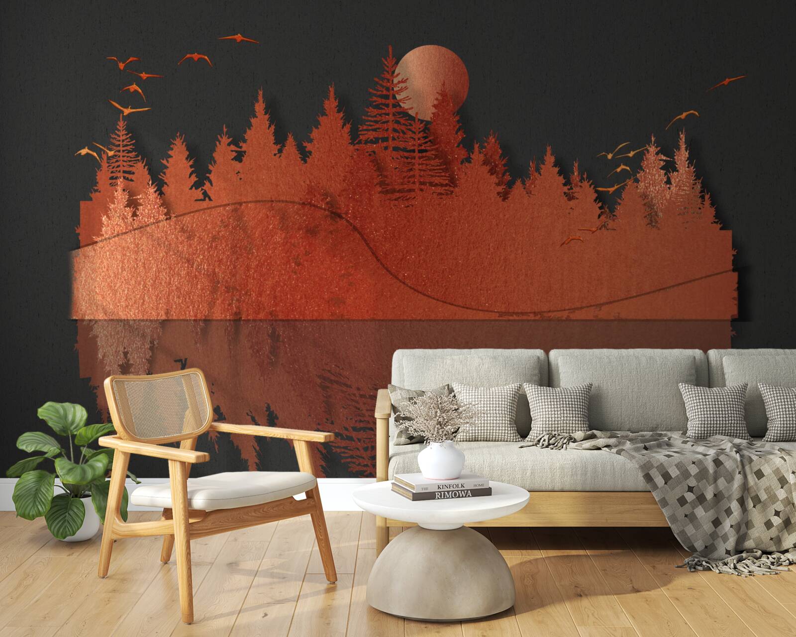 Фотошпалери дзеркало води відображає рудий ліс