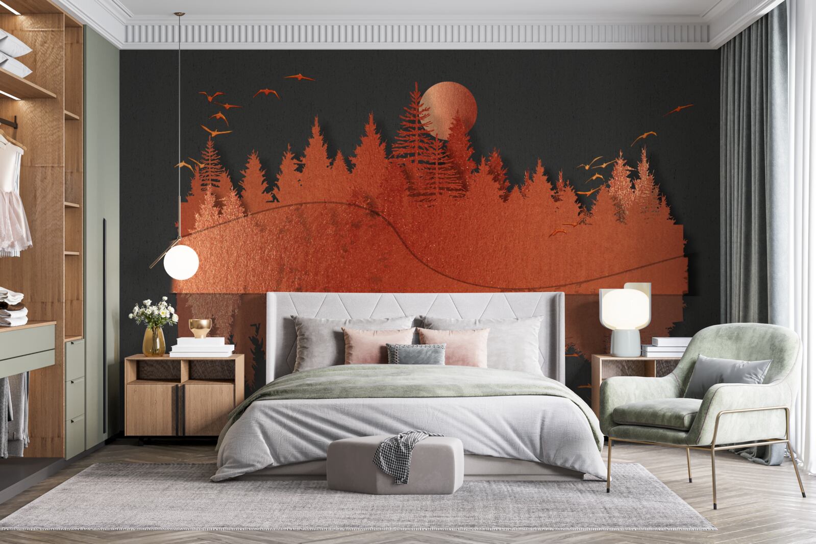 Фотошпалери дзеркало води відображає рудий ліс