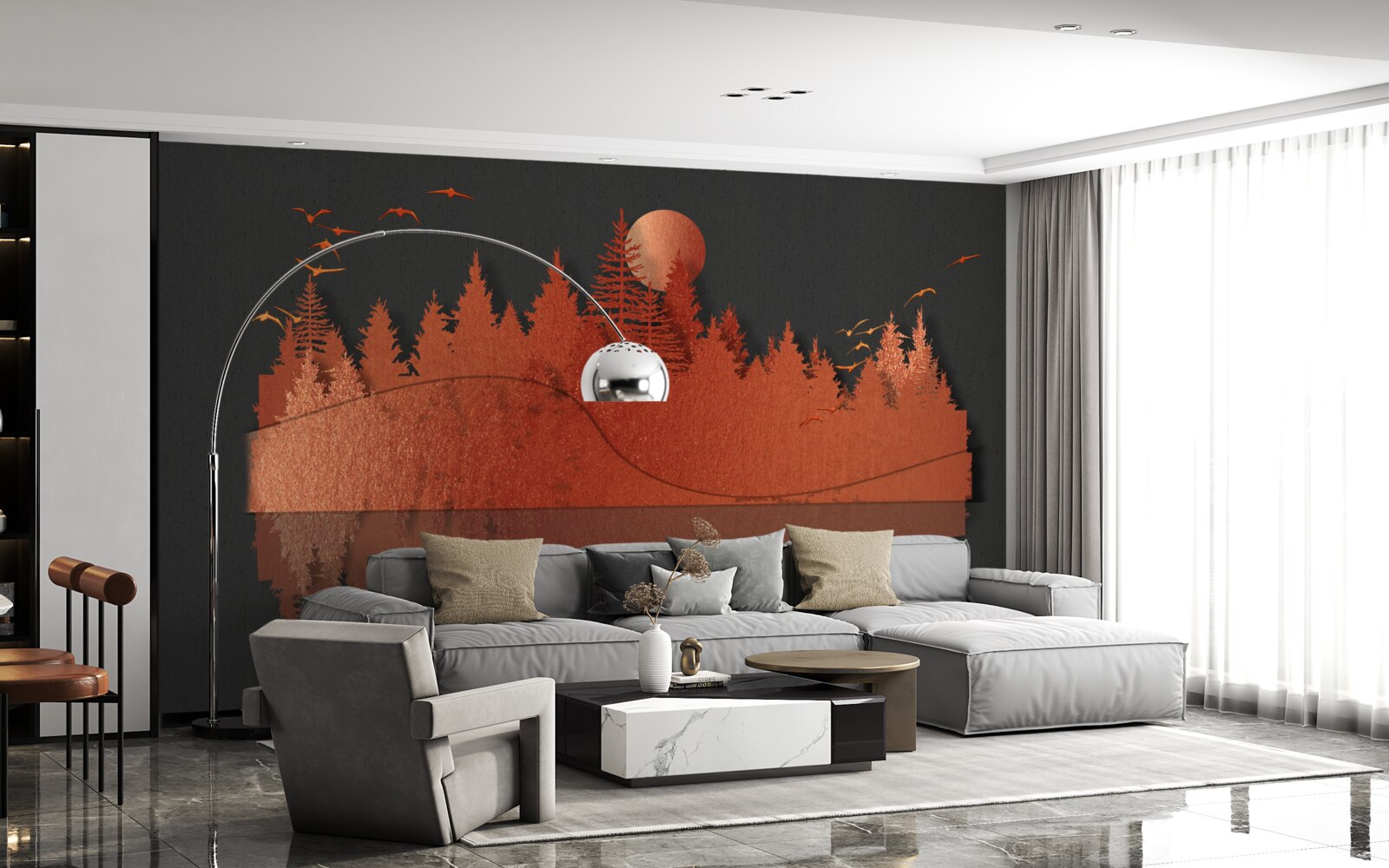 Фотошпалери дзеркало води відображає рудий ліс