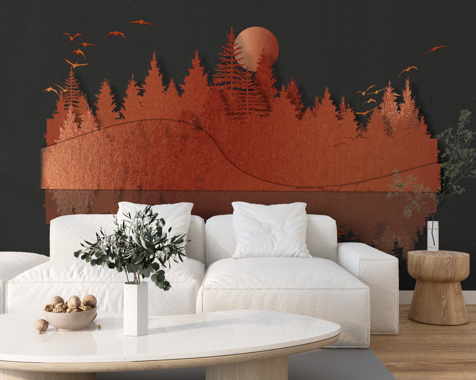 Фотошпалери дзеркало води відображає рудий ліс