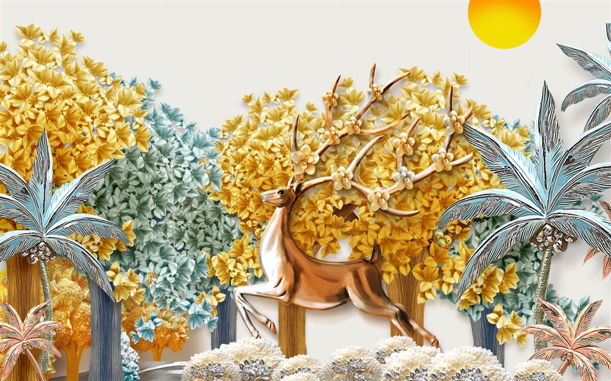 Фотошпалери олень стрибає в тропічному лісі