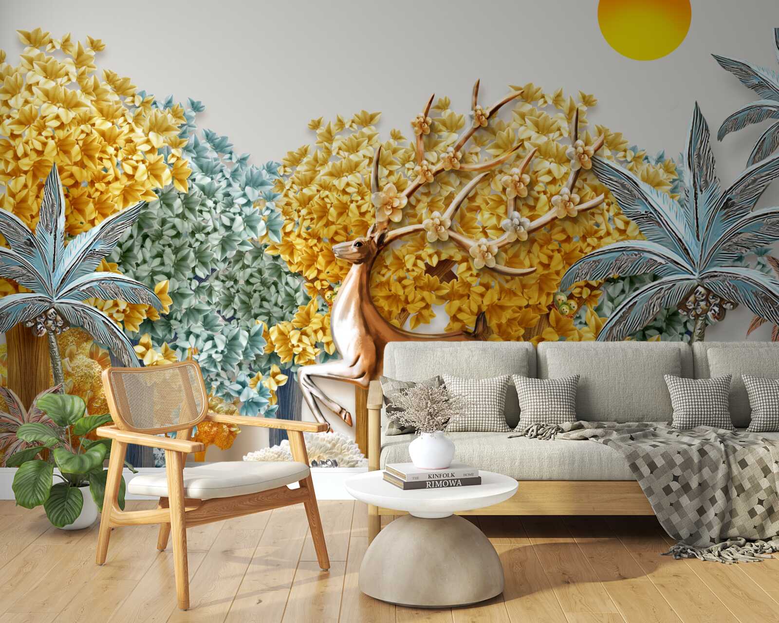 Фотошпалери олень стрибає в тропічному лісі