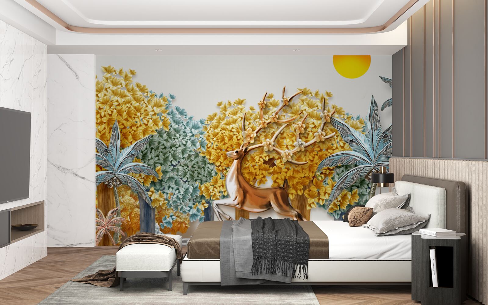 Фотошпалери олень стрибає в тропічному лісі