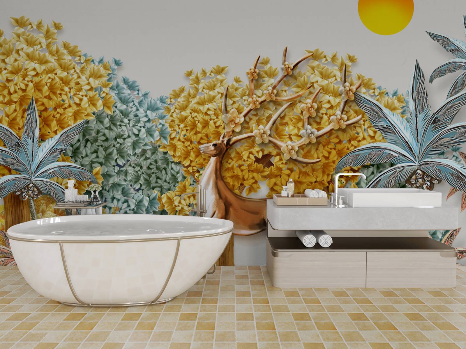 Фотошпалери олень стрибає в тропічному лісі