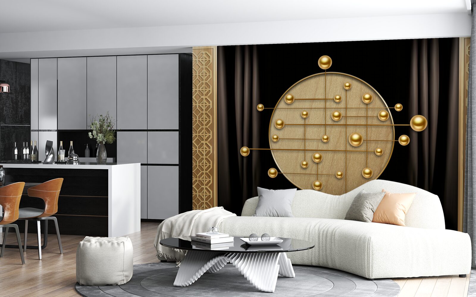 Фотошпалери чорне тло, насичене орбітальним золотом