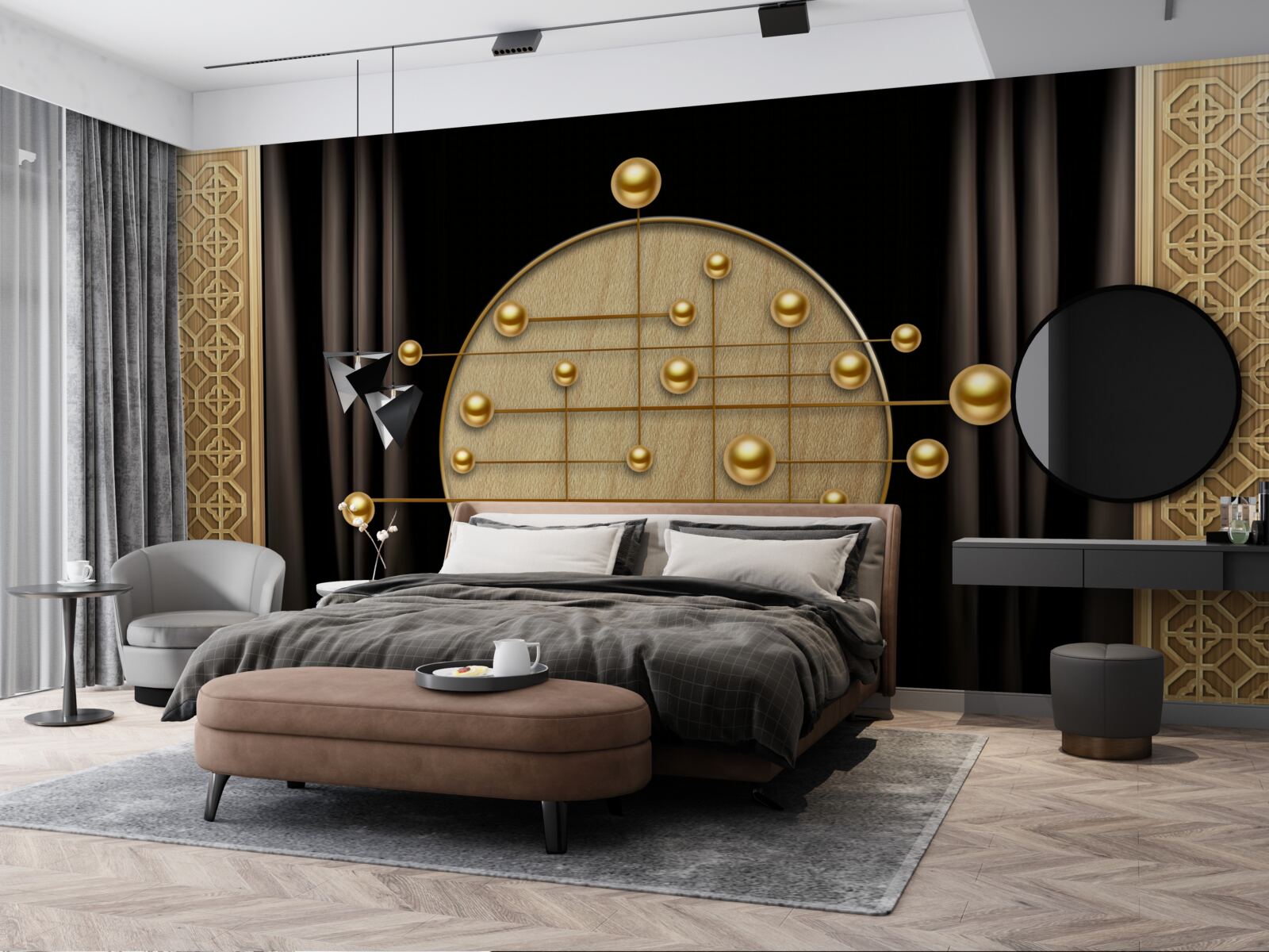 Фотошпалери чорне тло, насичене орбітальним золотом