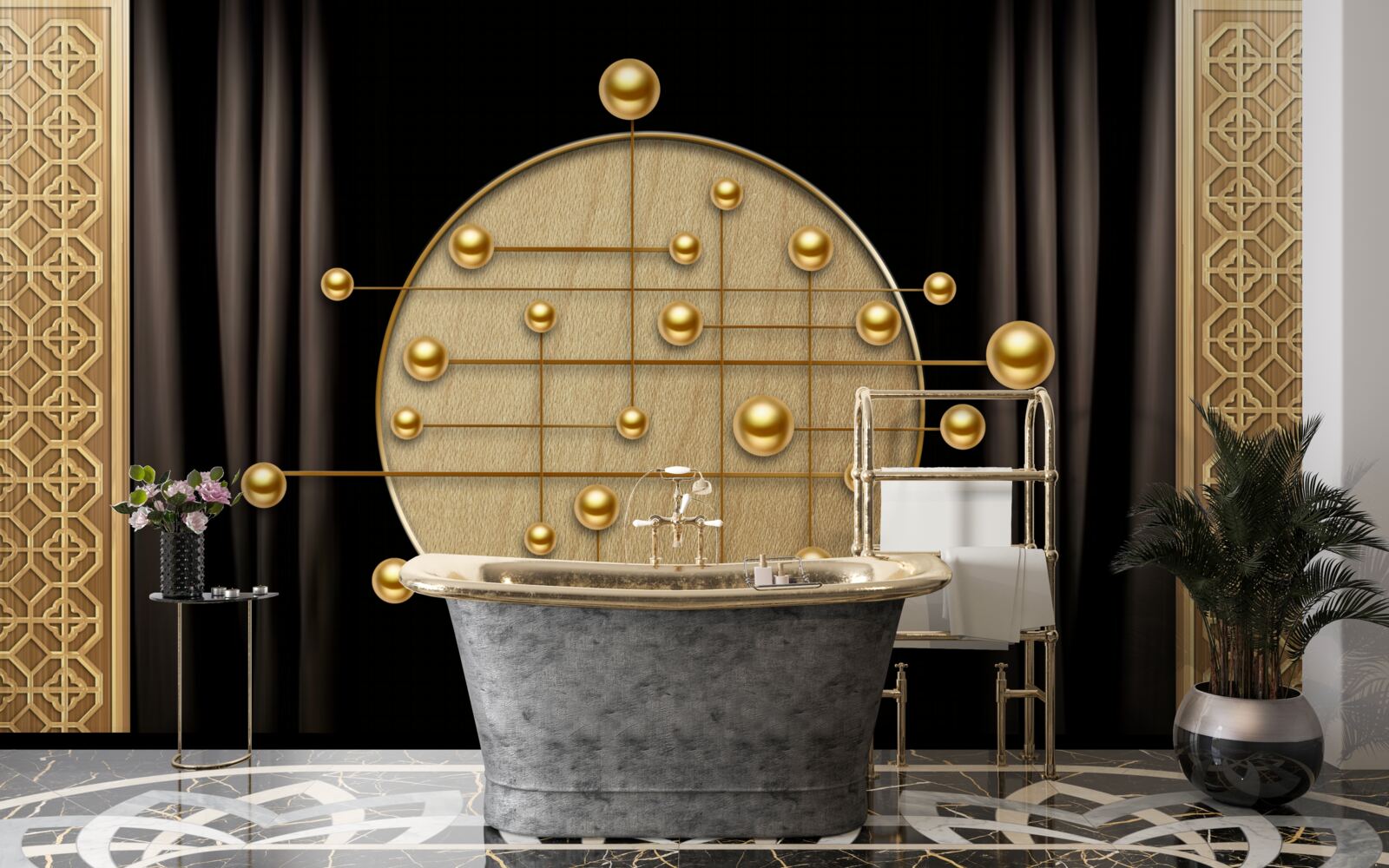 Фотошпалери чорне тло, насичене орбітальним золотом