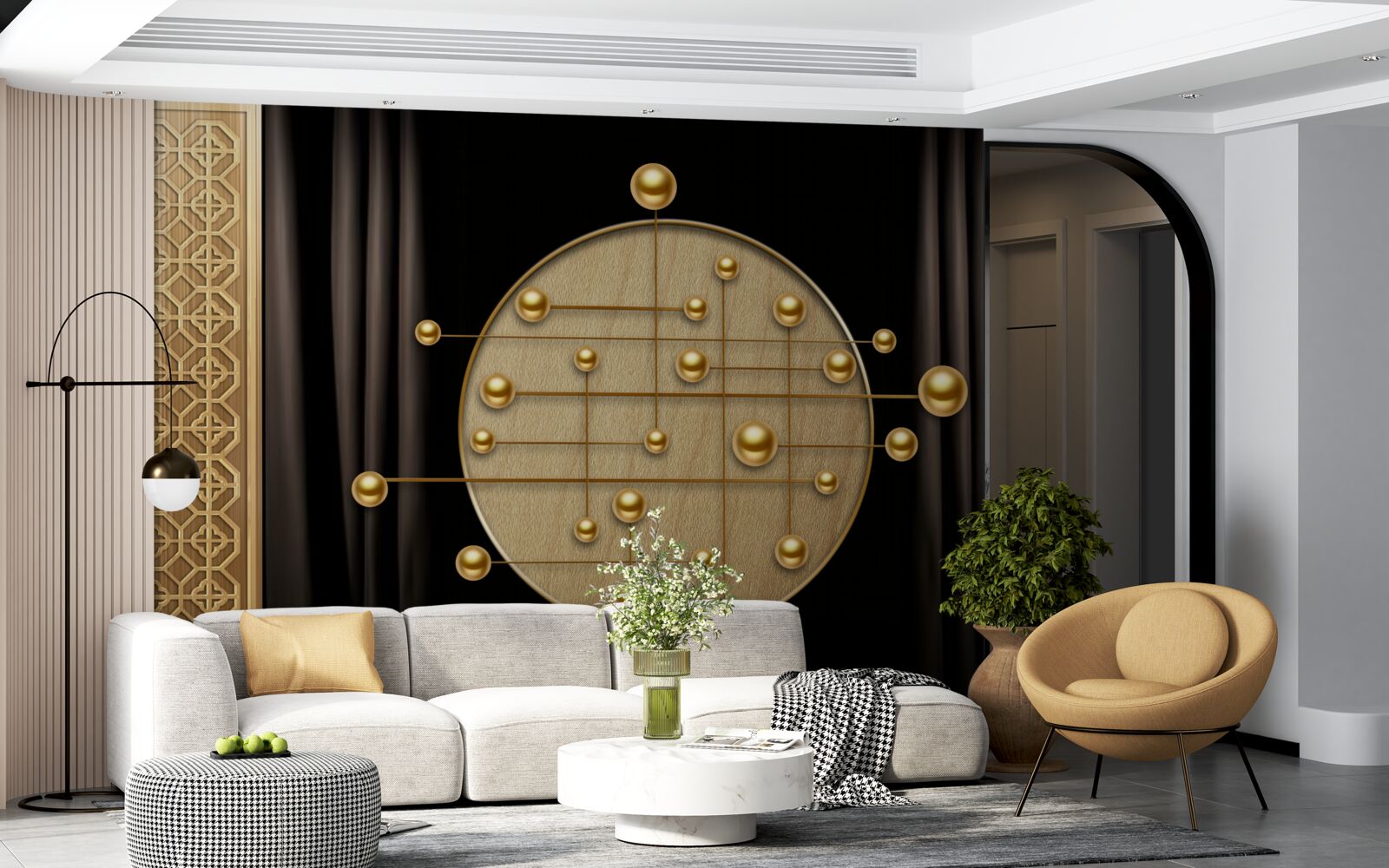 Фотошпалери чорне тло, насичене орбітальним золотом