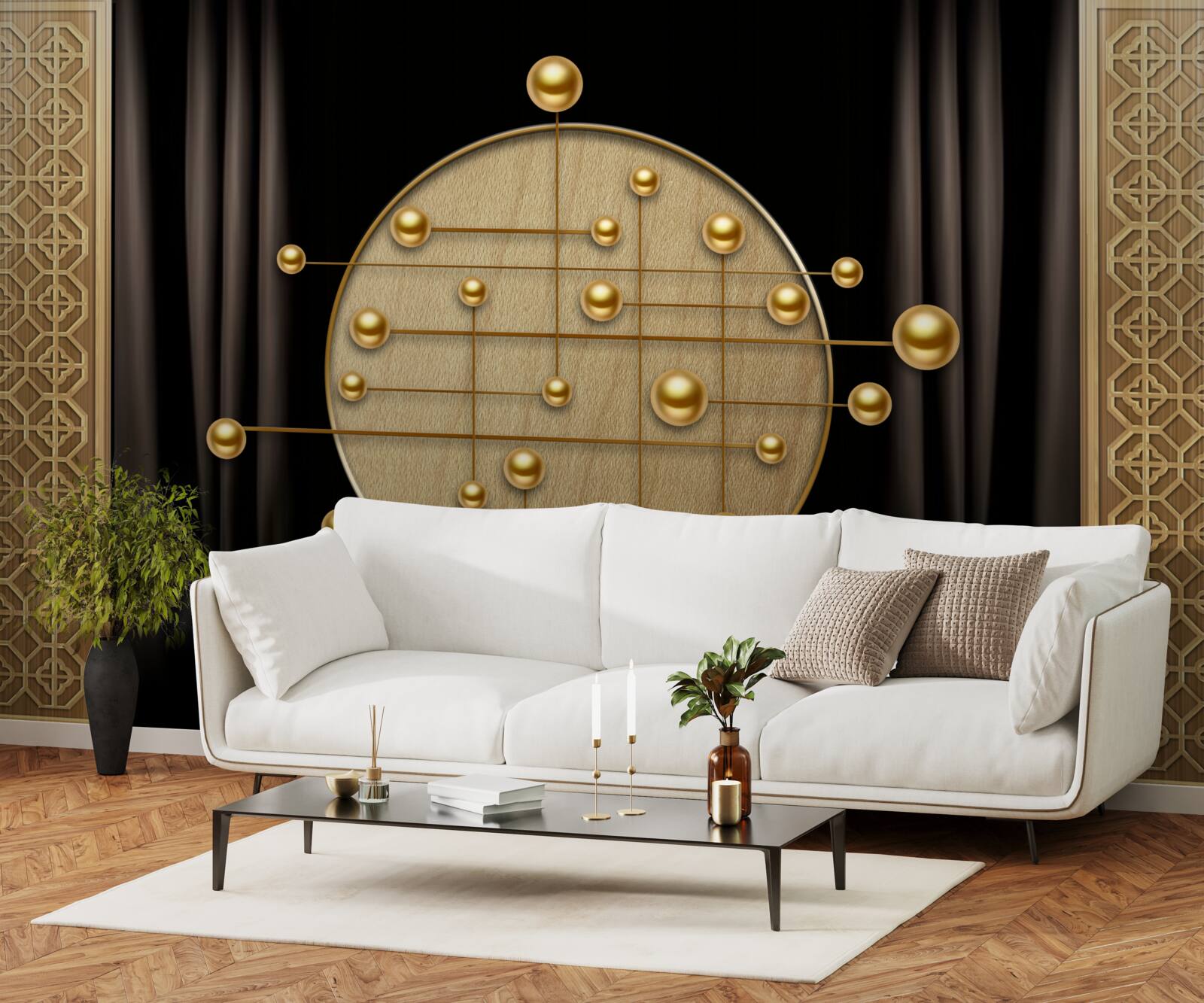 Фотошпалери чорне тло, насичене орбітальним золотом