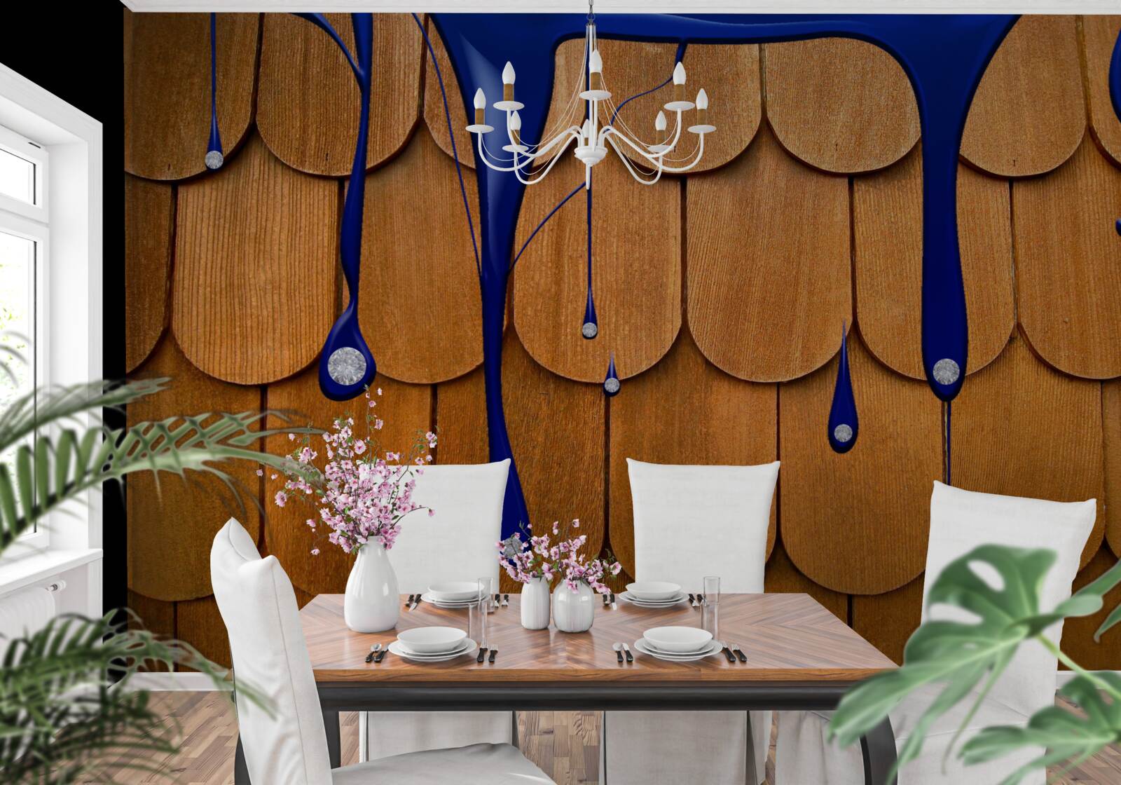 Фотошпалери коричневий дах - синій