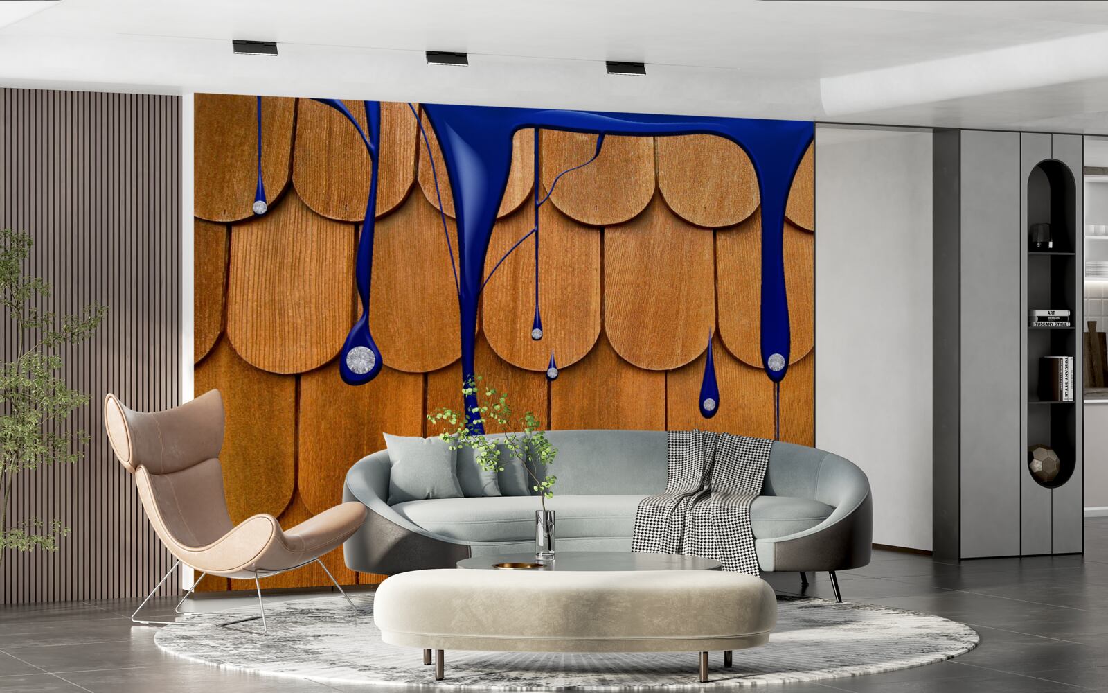 Фотошпалери коричневий дах - синій