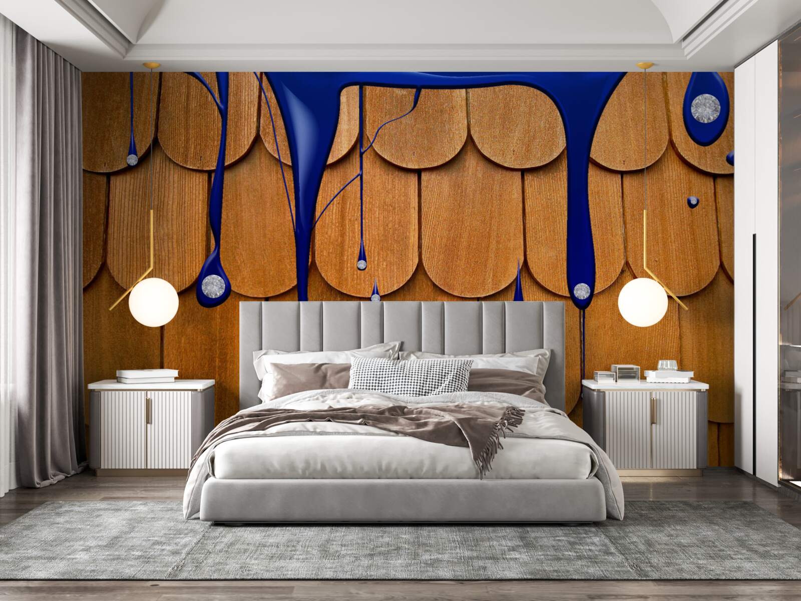 Фотошпалери коричневий дах - синій